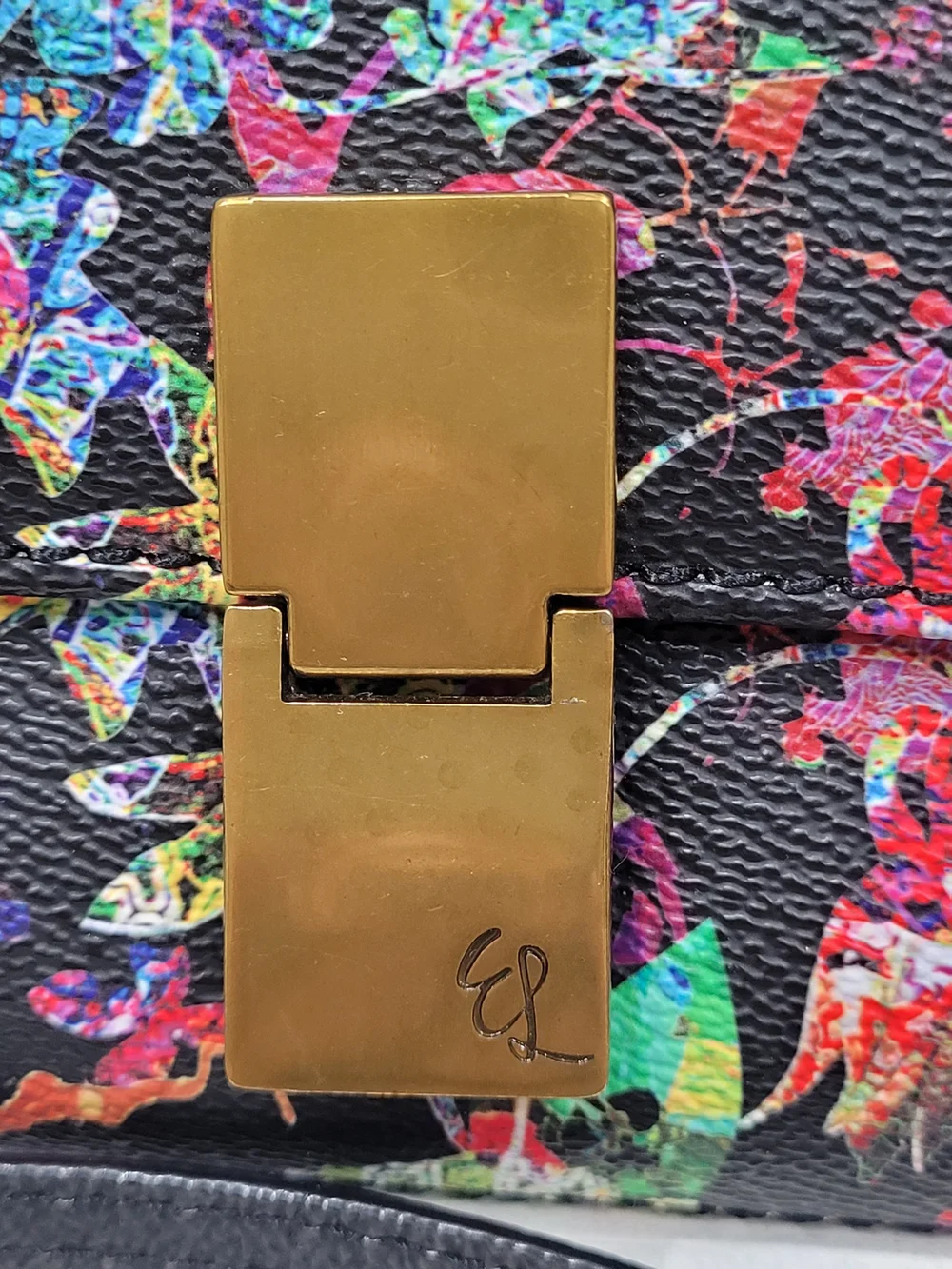 Elliott Lucca Black Floral Envelope Crossbody Clutch with Gold Lock